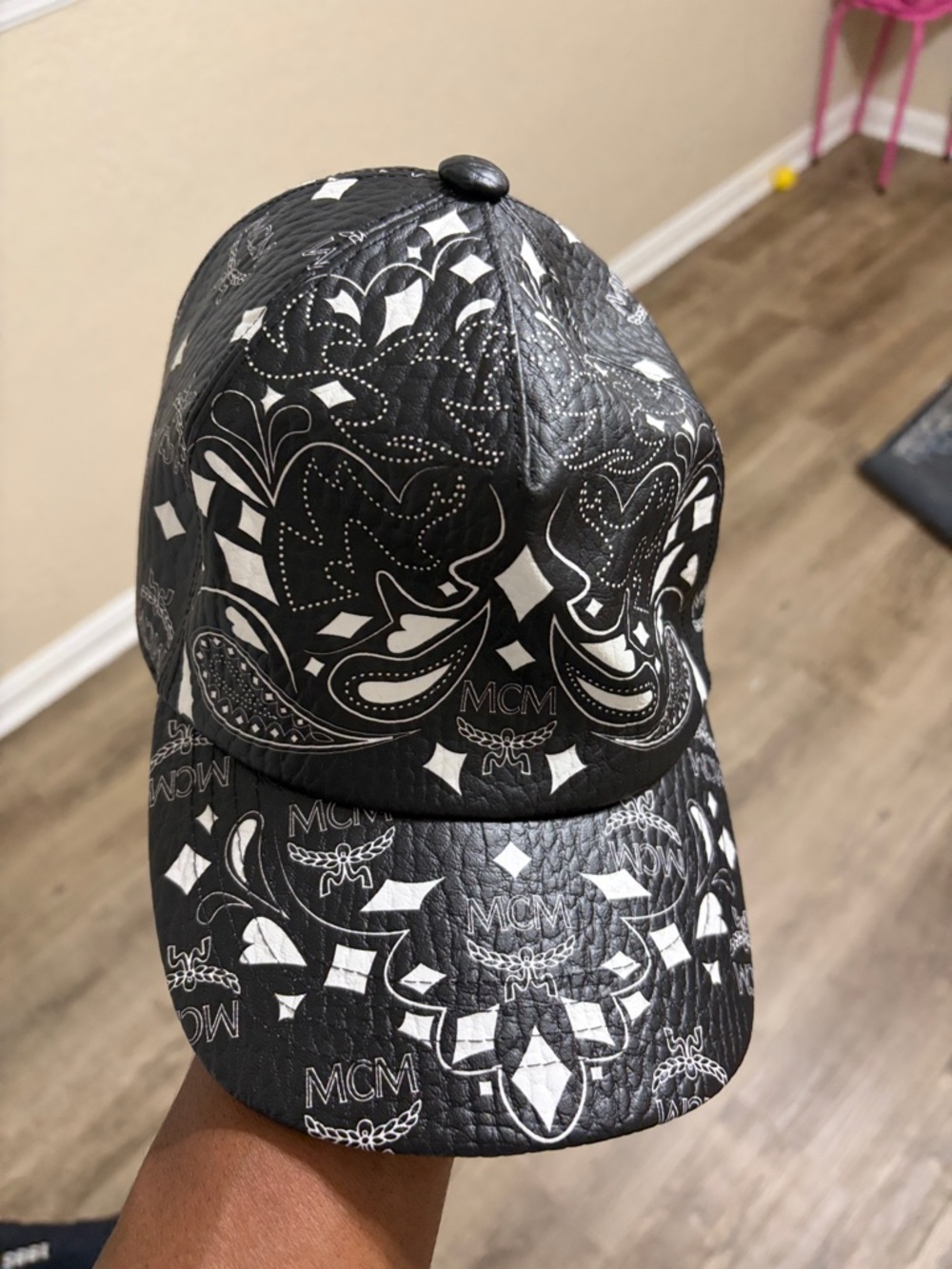 MCM Black & White Paisley Logo Baseball Cap